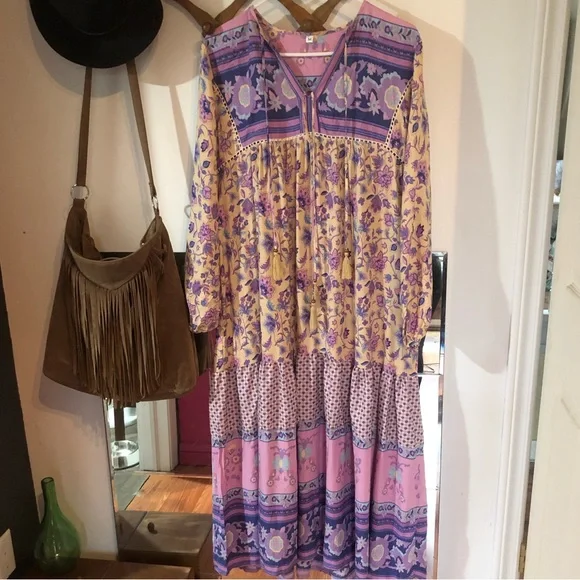 Pink & cream floral Boho maxi dress - Picture 10 of 10